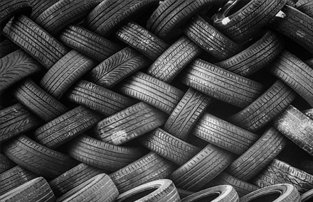 Used tyres being processed for recycling at Synrg Group facility